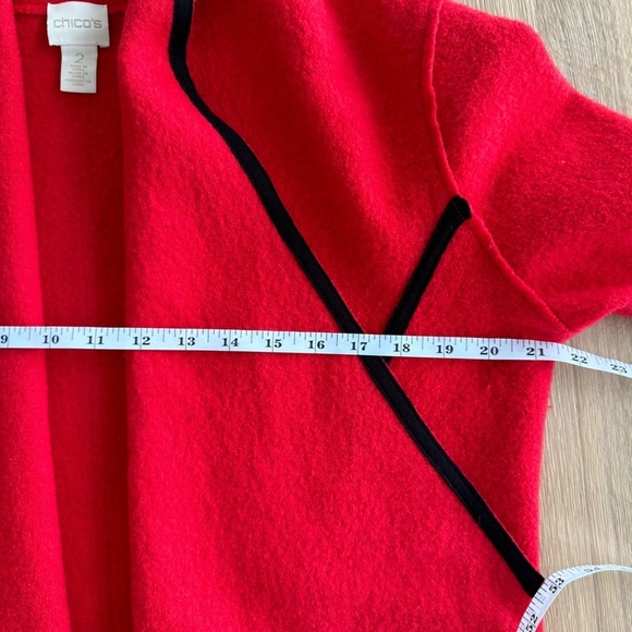 Chico’s Women’s Trimmed Traci Drape-front Cardigan Solid Red Wool Size 2 Sweater - Picture 3 of 12